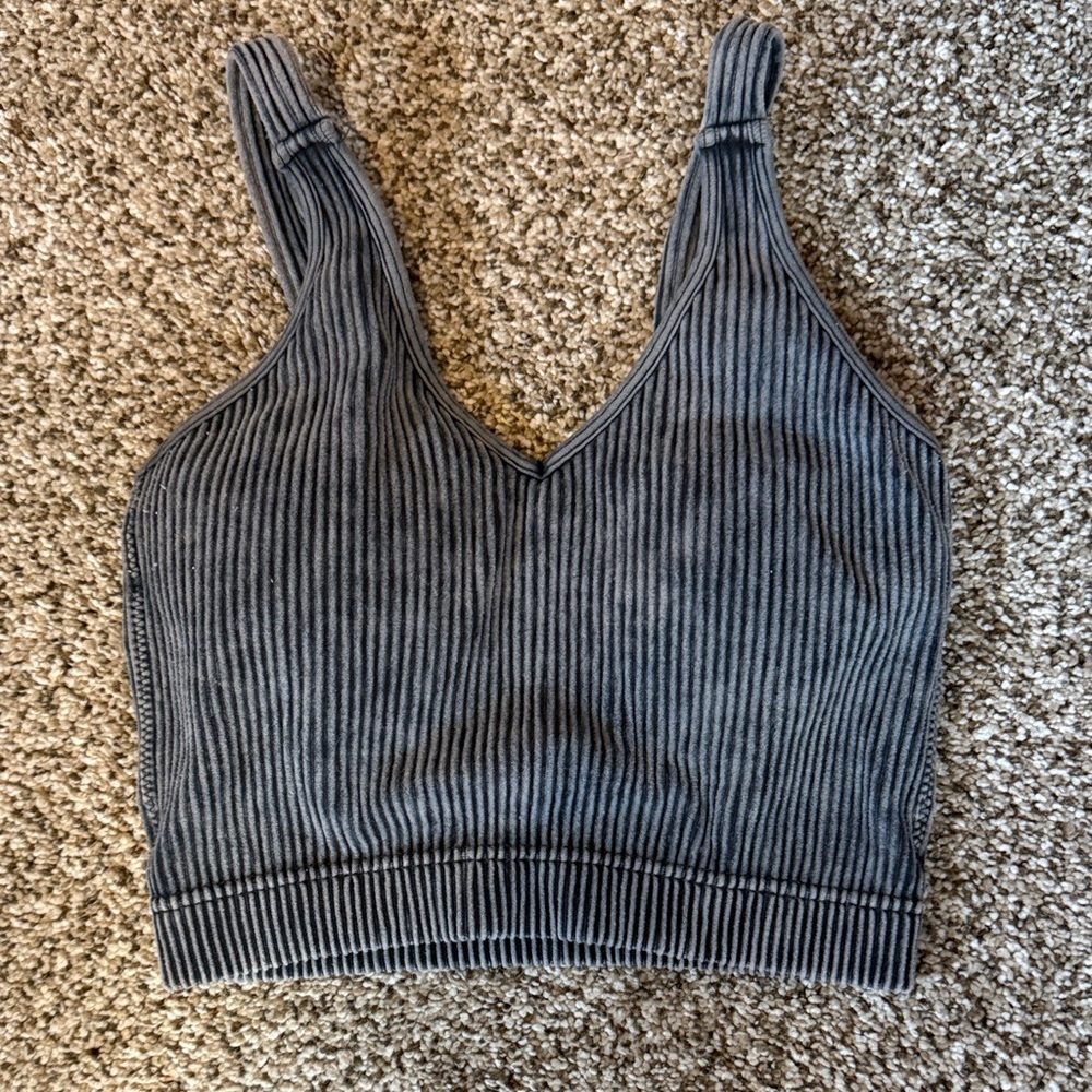 Zenana Ribber Crop Top size L/XL Gray/Blue color